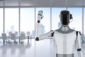Automation worker concept with ai assistant robot hand up in smart office