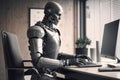 Automation worker concept with 3d rendering ai robot working in smart office. Generative AI.