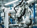 automative factory, a robotics arm with a milling spindle attachment performs the finishing cut on precision-engineered aluminum