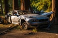 Automobile Accident: Crashed Car and Tree. Royalty Free Stock Photo
