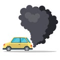 Automobile air pollution. Exhaust gases from car. Smoke emission. Minivan and cloud of black fume Royalty Free Stock Photo