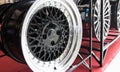 Automobile alloy wheels.