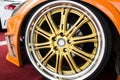 Automobile alloy wheels.