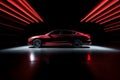 automobile auto transportation luxury car red led modern neon dark. Generative AI. Royalty Free Stock Photo