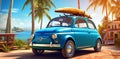 car vintage summer retro beach road vacation travel tropical trip. Generative AI.