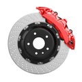 Automobile brake disk with red caliper