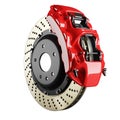 Automobile brake disk and red caliper Royalty Free Stock Photo