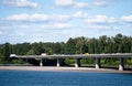 Automobile bridge across the Columbia River by flowing traffic i Royalty Free Stock Photo