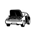 Automobile Car Auto with Popped or Open Hood Front View Retro Black and White Royalty Free Stock Photo