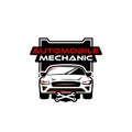 Automobile car repair mechanic service logo badge emblem icon with sport car illustration vector Royalty Free Stock Photo