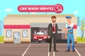 Automobile Cleaning Service Cartoon Illustration