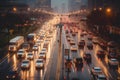 automobile congestion in the early morning rush hour in metro city. Generative AI Royalty Free Stock Photo