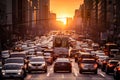 automobile congestion in the evening sunset rush hour in metro city. Generative AI