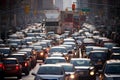 automobile congestion in the after work rush hour in metro city. Generative AI Royalty Free Stock Photo