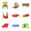 Automobile icons set, cartoon style