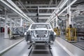 machine assembly car technology industrial automobile automotive transportation industry factory. Generative AI.