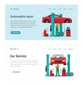 Automobile repair garage service web site template vector illustration, flat cartoon mechanic as repairman person