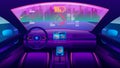 Inside view on futuristic self-driving car salon Royalty Free Stock Photo