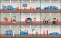 Automobile Service Color Vector Illustrations Set