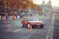 Automobile slalom and drift competitions in the city center, car on the road with cones Royalty Free Stock Photo