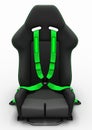 Automobile sports seat with fastening elements and seat belts.