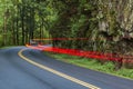 Automobile Tail Lights Streaking Around Smoky Mountain Curve Royalty Free Stock Photo