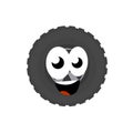 Automobile tire. Detail of wheels of car. Mascot tire service. smile and eyes of round black character Royalty Free Stock Photo