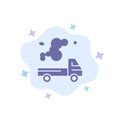 Automobile, Truck, Emission, Gas, Pollution Blue Icon on Abstract Cloud Background
