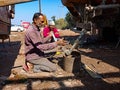 automobile workers holded iron logs at workshop in india dec 2019 Royalty Free Stock Photo