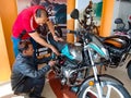 automobile workers repairing bike at hero service center in India January 2020 Royalty Free Stock Photo