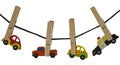 Automobiles on a clothes line Royalty Free Stock Photo