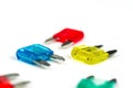 Automotive electrical fuses isolated on white background. Royalty Free Stock Photo