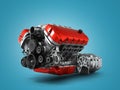 Automotive engine gearbox assembly is on a white backgr