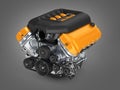 Automotive engine on grey gradient background 3d render