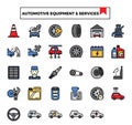 Automotive equipment and service outline design icon set. Royalty Free Stock Photo