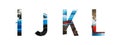Automotive font Alphabet i, j, k, l made of modern blue car with Precious paper cut shape of letter