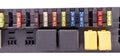 Automotive fuses box in different colors and each color is responsible for the specific value of the protection defined in amperes