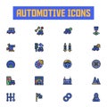 Automotive icons set. flat color icon.