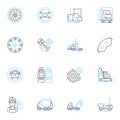 Automotive industry linear icons set. Vehicles, Automobiles, Cars, Trucks, Buses, Motorcycles, Fleet line vector and