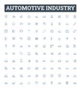 Automotive industry vector line icons set. Vehicles, Autos, Cars, Trucks, Engines, Automakers, Industry illustration