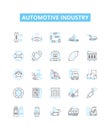 Automotive industry vector line icons set. Vehicles, Autos, Cars, Trucks, Engines, Automakers, Industry illustration