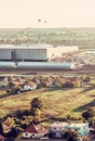 Automotive production hall and hot air balloons, Nitra, yellow f