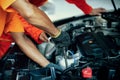 Automotive service mechanic inspect and diagnose car engine. Oxus