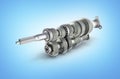 Automotive transmission gearbox Gears inside on blue gradient background 3d render