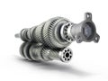 Automotive transmission gearbox Gears inside on white background 3d render