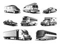 Automotive Transport Monochrome Set Royalty Free Stock Photo