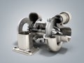 Automotive turbocharger turbine 3d render on grey Royalty Free Stock Photo