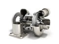 Automotive turbocharger turbine 3d render on white