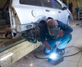 Automotive welding, the master welder makes the car body, eliminates damage after an accident and metal corrosion