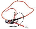 Automotive wiring harness with positive battery terminal and squib for disconnection in case of an accident. Vehicle security Royalty Free Stock Photo